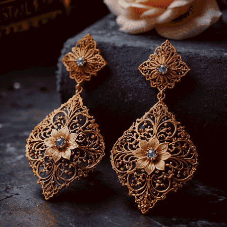 Turkish Designer Handmade Earrings â€“ Blue Topaz Gemstone, Brass with 18K Gold Plating